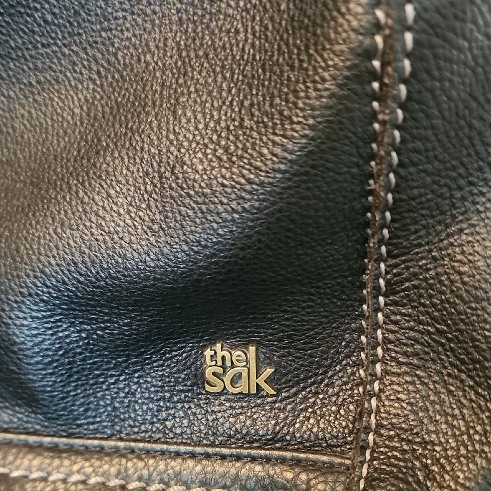 The Sak Black Pebbled Leather Tote Shoulder Bag Brass Hardware - Picture 4 of 11